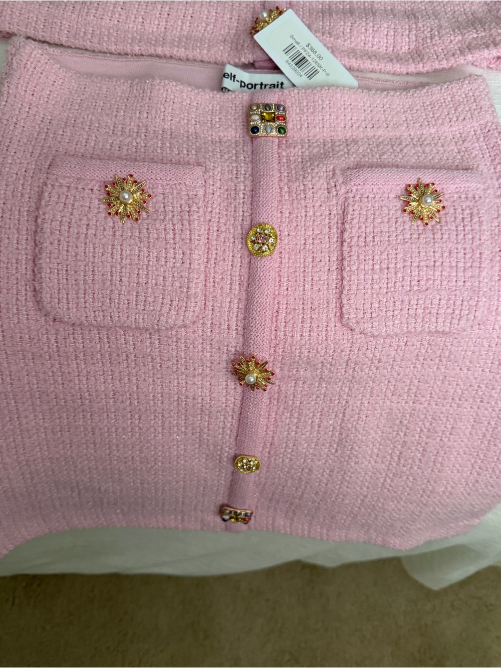 Self-Portrait Pink Jewel Button Knit Cardigan & Mini Skirt Set Size S - Picture 4 of 4